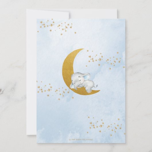 Blauer Blütenelefant über der Mond-Babydusche Dankeskarte (Rückseite)