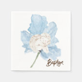 Blauer Blütenfarben Blütenweißer Engel Taufe Serviette (Vorderseite)