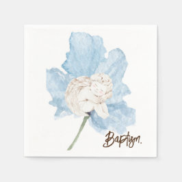 Blauer Blütenfarben Blütenweißer Engel Taufe Serviette