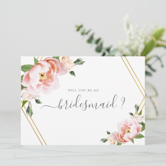 Blauer Blütengold wird meine Bridesmaid sein Einladung (Stehend Vorderseite)