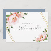 Blauer Blütengold wird meine Bridesmaid sein Einladung (Vorne/Hinten)