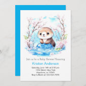 Blauer Blütenjunge Babydusche Einladung (Vorne/Hinten)