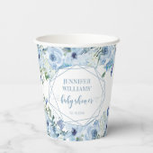 Blauer Blütenjunge Babydusche Papierbecher (Rückseite)