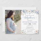 Blauer Blütenjunge Dusche Foto Einladung (Vorderseite)