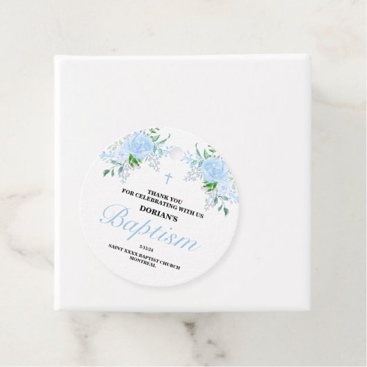 Blauer Blütenjunge Taufe Geschenkanhänger (Beispiel)