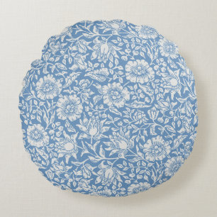 Blauer Blütenkissen, Wildblumen, Blau, Elfenbeinkr Rundes Kissen