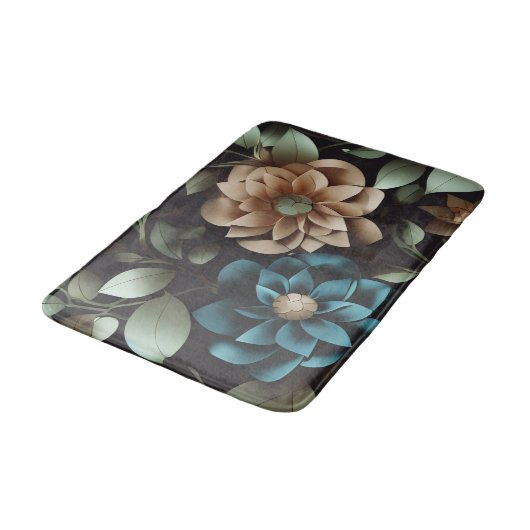 Blauer Blütenmatte Badematte (Schrägansicht)