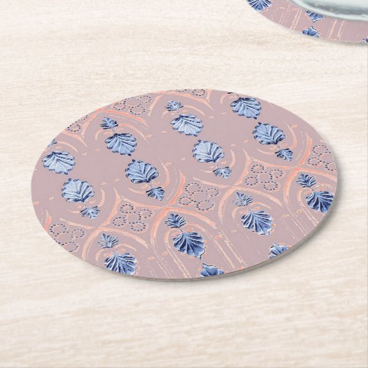 Blauer Blütenmuster Runder Pappuntersetzer (Angewinkelt)