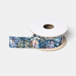 Blauer Blütenmuster Vintager Blumengarten Satinband