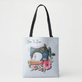 Blauer Blütennähmaschine Strick Tasche (Vorderseite)