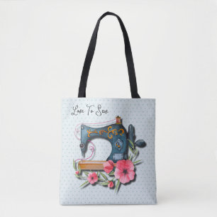 Blauer Blütennähmaschine Strick Tasche