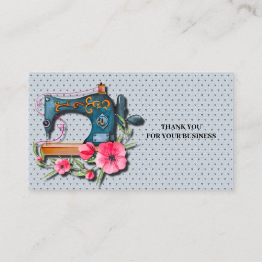 Blauer Blütennähmaschine Strick Visitenkarte (Rückseite)