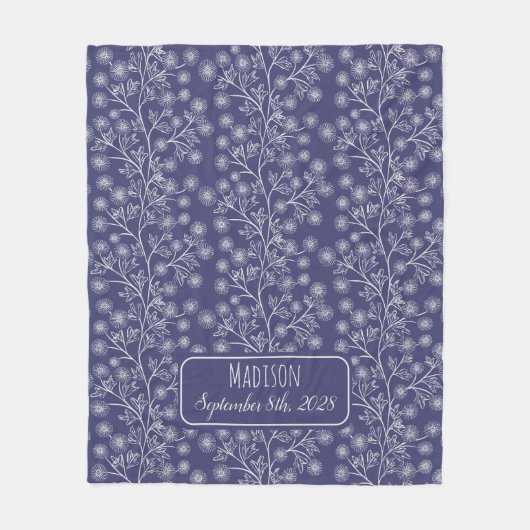 Blauer Blütenname Geburtsdatum Baby Fleecedecke (Vorderseite)