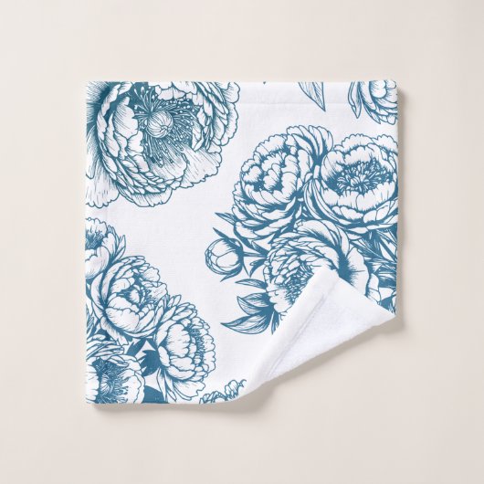 Blauer Blütenpeony Badhandtuch Set (Waschlappen)