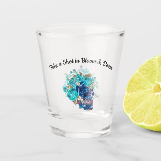 Blauer Blütenrequiem Schnapsglas (Vorderseite)