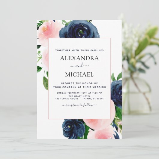 Blauer Blütenrosa Blumenzwiebelblume Einladung (Stehend Vorderseite)