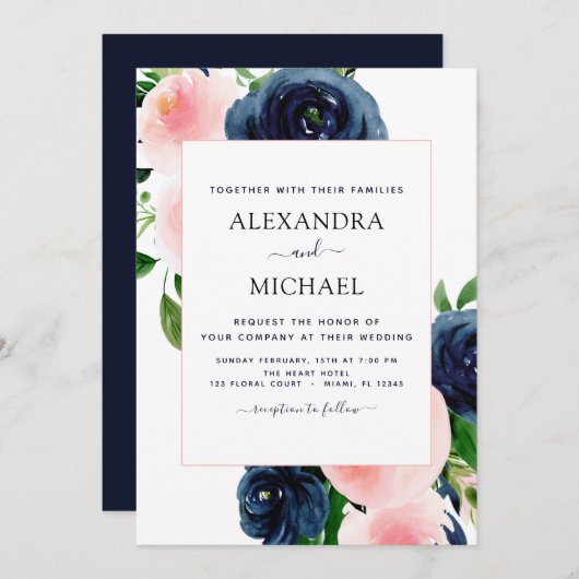 Blauer Blütenrosa Blumenzwiebelblume Einladung (Vorne/Hinten)