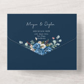 Blauer Blütenrosa Blütenhochzeit All In One Einladung (Rückseite)