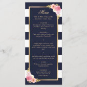 Blauer Blütenrosa Blütenhochzeit Menükarte (Vorderseite)