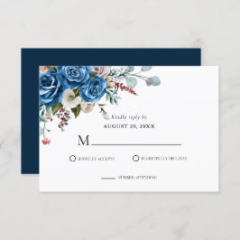 Blauer Blütenrosa Blütenhochzeit RSVP Karte