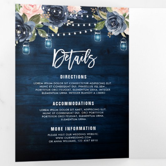 Blauer Blütenrosa, dreifache Hochzeit Dreifach Gefaltete Ankündigung (Innen Erste Seite)