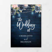 Blauer Blütenrosa, dreifache Hochzeit Dreifach Gefaltete Ankündigung (Cover)