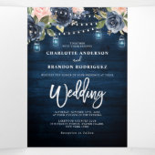 Blauer Blütenrosa, dreifache Hochzeit Dreifach Gefaltete Ankündigung (Innenseite Mitte)