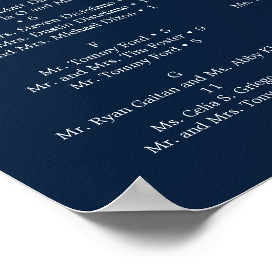 Blauer Blütenschein für Hochzeitssitze Poster (Ecke)