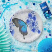 Blauer Blütenschmetterling Rundpapier-Teller Pappteller (Party)