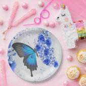 Blauer Blütenschmetterling Rundpapier-Teller Pappteller (Party)