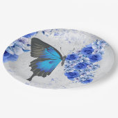 Blauer Blütenschmetterling Rundpapier-Teller Pappteller (Schrägansicht)