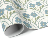 Blauer Blütenskallop Wiederholungsmuster Geschenkpapier (Rolleneckpunkt)