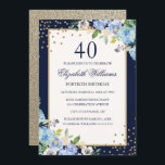 Blauer BlütenSparkle 40. Geburtstag Einladung<br><div class="desc">Hübscher Blumengeburtstag Einladungen im Kleinen Bayleigh Store!</div>
