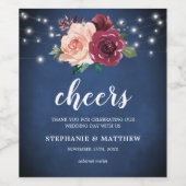 Blauer Blütenstaub Rose Lights Wedding Weinetikett (Einzelnes Label)