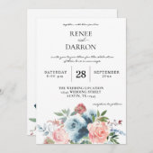 Blauer Blütenstaub und Blütenrosa Einladung (Vorne/Hinten)