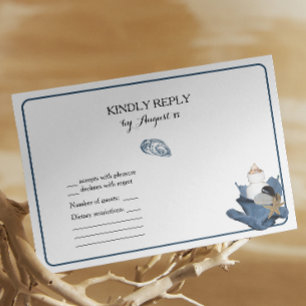 Blauer Blütenstrand Hochzeit RSVP Karte