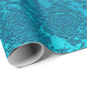 Blauer Blütensukkulent Druckmuster Metallic Geschenkpapier (Rolleneckpunkt)