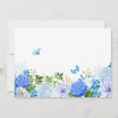 Blauer Blütenvogel, schlichte Hochzeit Einladung (Rückseite)