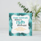 Blauer Blütenwirbel Aquamarin Türkisblau - Geschen Einladung (Stehend Vorderseite)