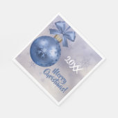 Blauer Bobble Ornament auf einem Seidenband Napkin Serviette (Ecke)