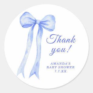 Blauer Bogen Baby Shower Danke Runder Aufkleber