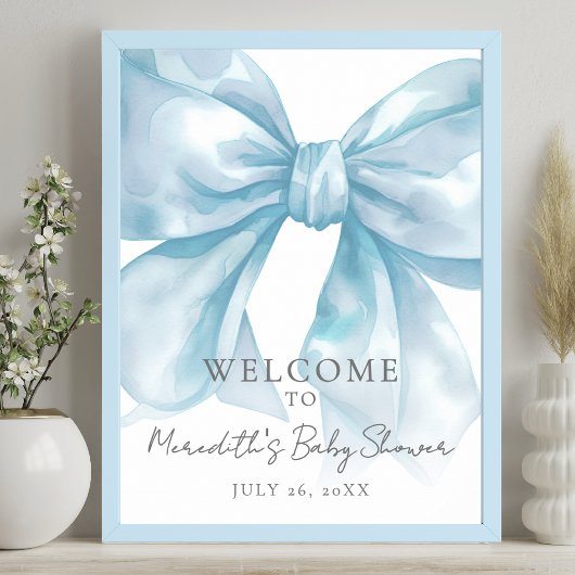 Blauer Bogen Babyparty Willkommensschild Poster