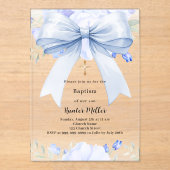 Blauer Bogen Blütenjunge klar Taufe Acryleinladungen (Vorderseite)