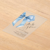 Blauer Bogen Elegante Kalligrafie Baby Boy Dusche Acryleinladungen (Ablage )