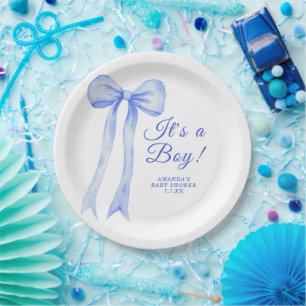 Blauer Bogen Es ist ein Junge Baby-Party Pappteller