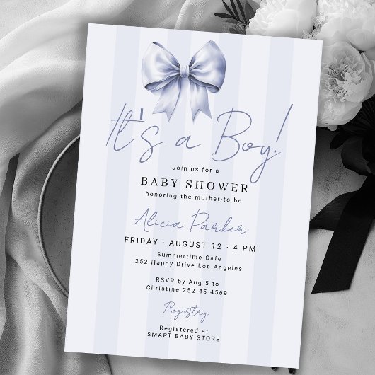 Blauer Bogen, es ist ein Junge, Baby Shower Einladung
