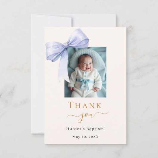 Blauer Bogen-Foto Dankeskarte (Vorderseite)