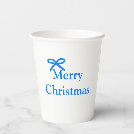 Blauer Bogen frohe Weihnachtsgeschenke einfache mo Pappbecher (Rückseite)