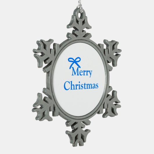 Blauer Bogen frohe Weihnachtsgeschenke einfache mo Schneeflocken Zinn-Ornament (Links)