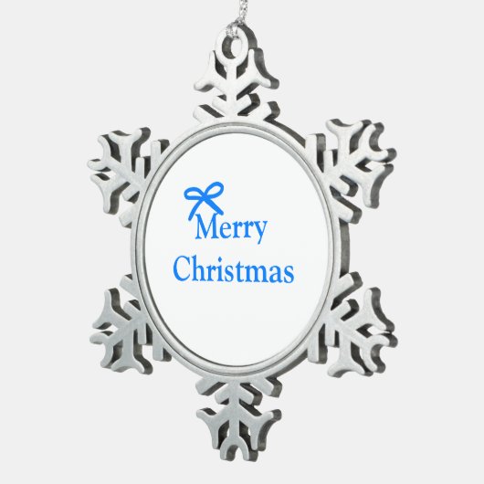 Blauer Bogen frohe Weihnachtsgeschenke einfache mo Schneeflocken Zinn-Ornament (Rechts)